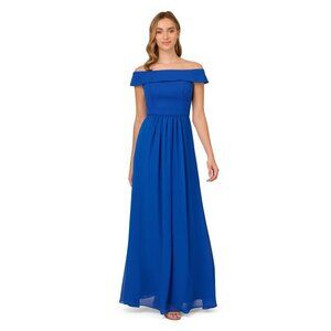 Adrianna Papell Women's Crepe Chiffon Gown, Violet Cobalt, 10